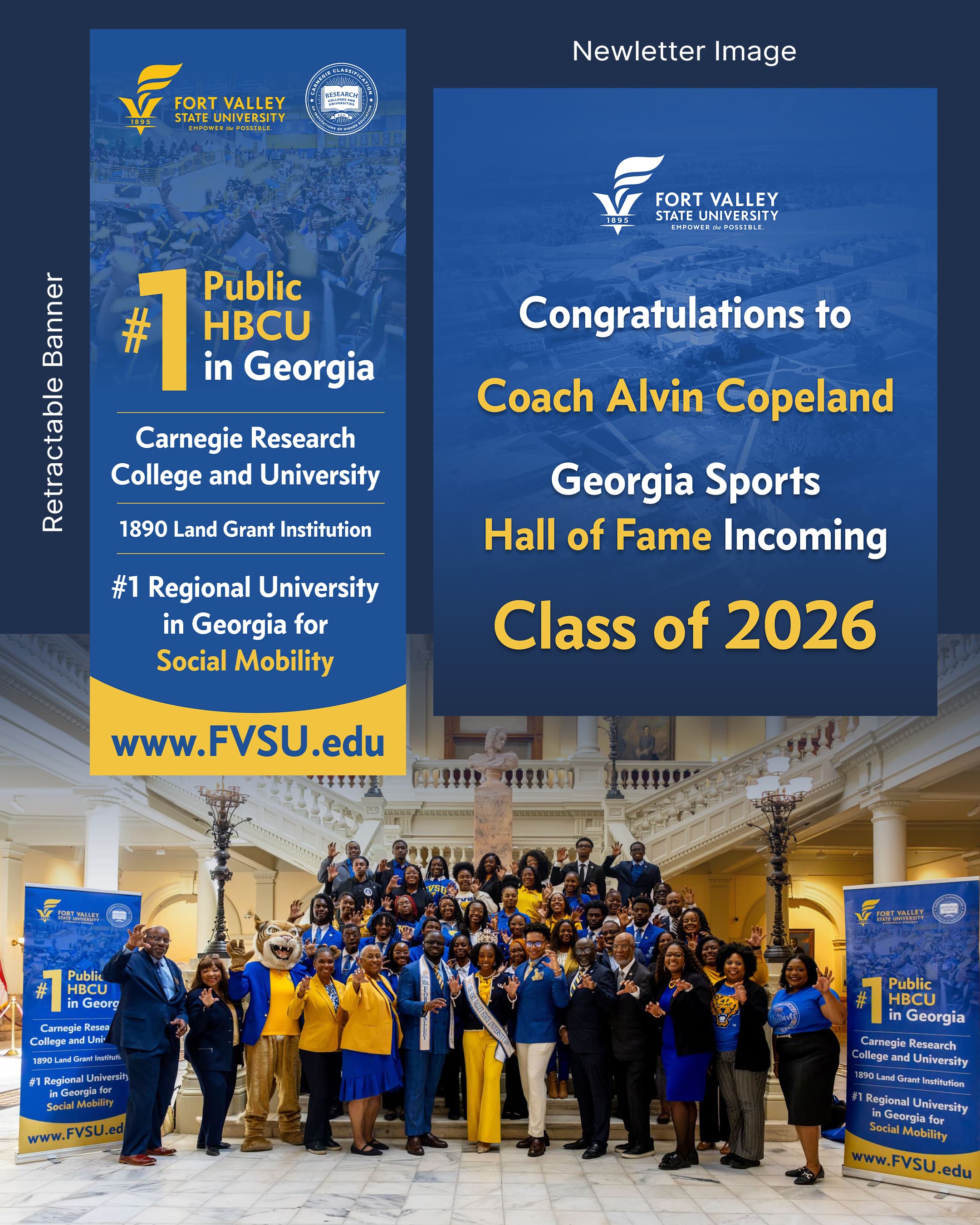 Fort Valley State University public HBCU campaign banner and newsletter creative