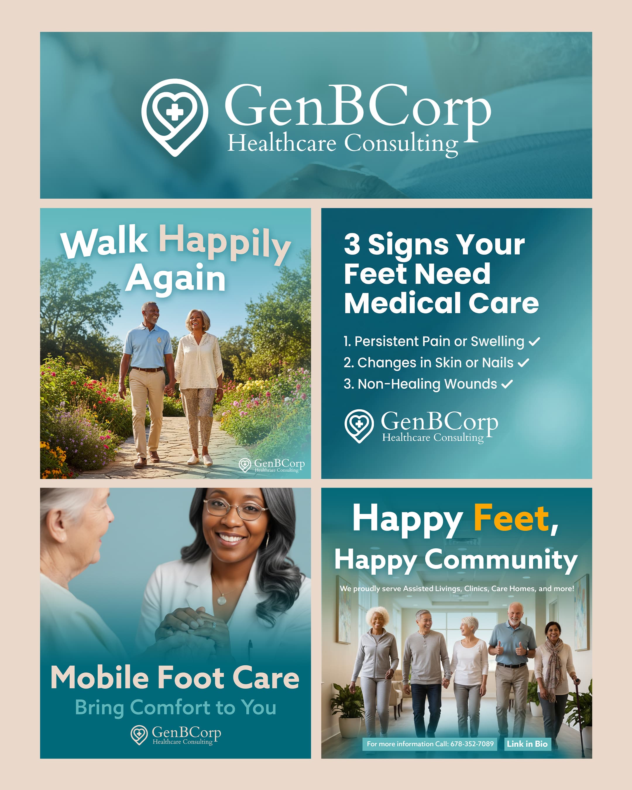 GenBCorp healthcare consulting campaign design collage