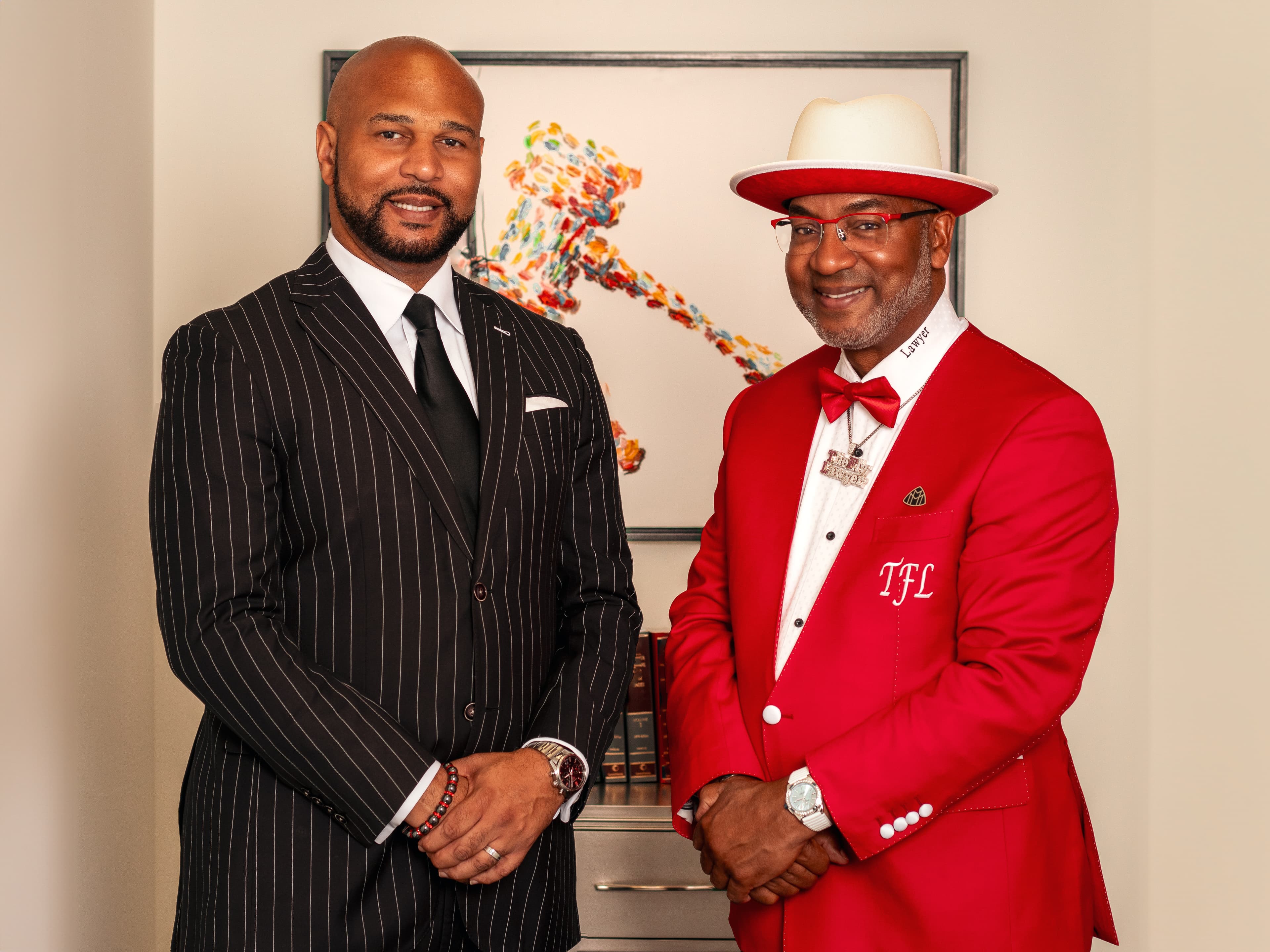 Formal event portrait of two men in tailored suits