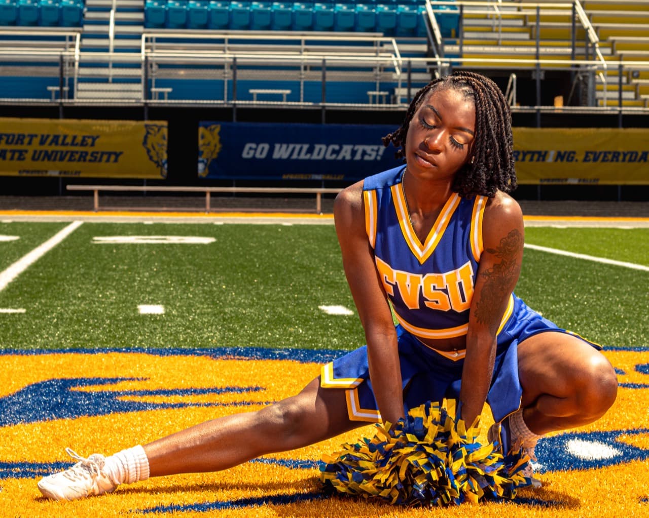 Cheer portrait on the Fort Valley State University football field
