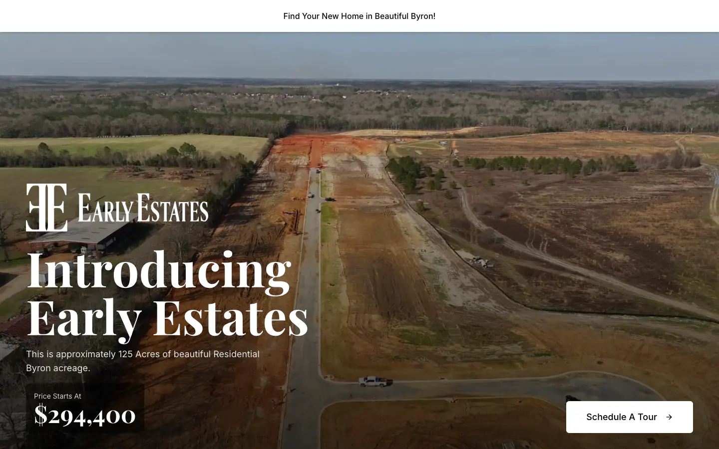 Early Estates real estate website homepage shown in a browser frame