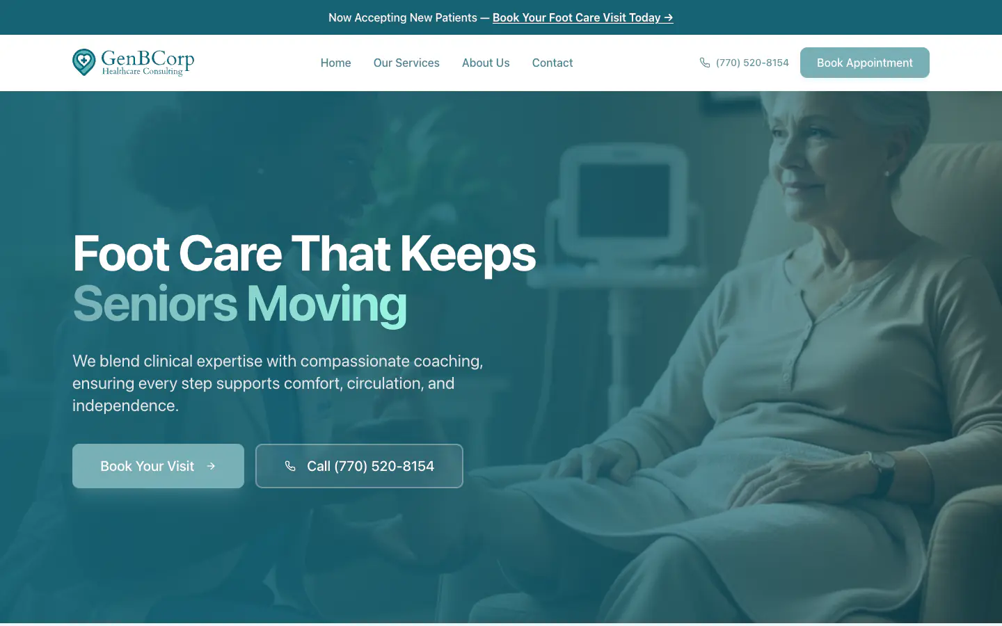 GenBCorp Health website homepage shown in a browser frame