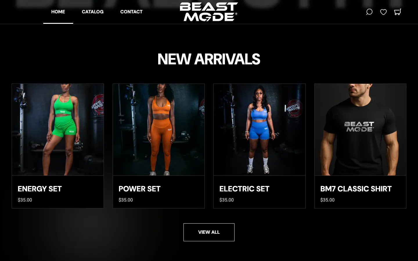 Shop BM7 New Arrivals storefront section shown in a browser frame